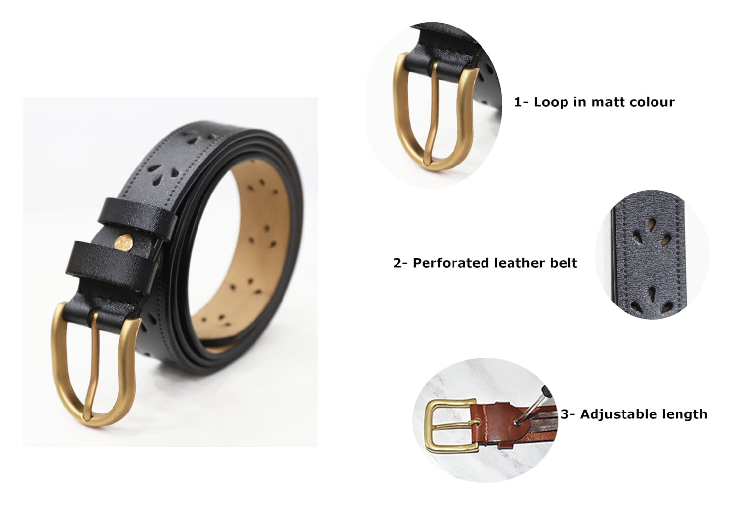 Ceinture Vintage Cuir Creuse Fleur Longueur Ajustable (Made in France) - Femme ceinture