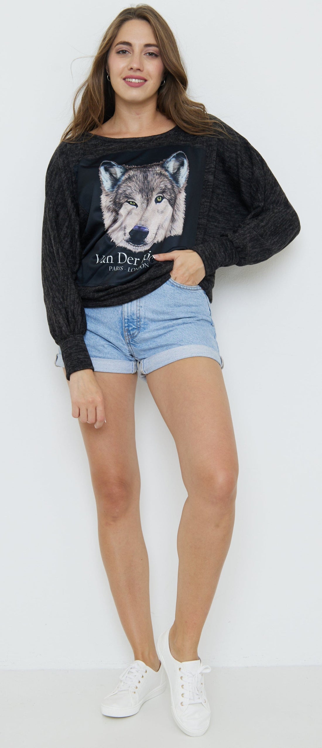 Sweat-Pull Ample imprimé Animal-Loup sweat-pull