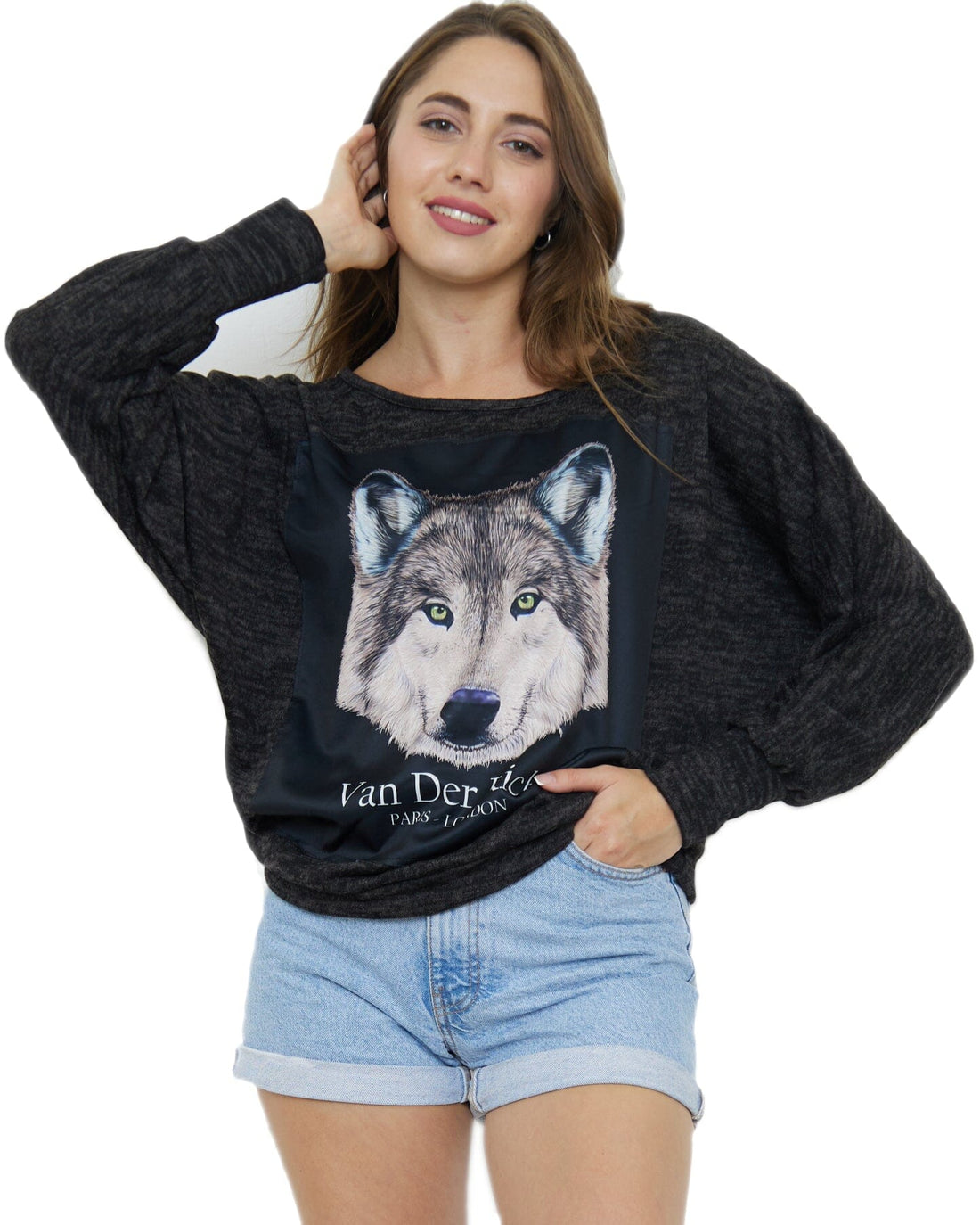 Sweat-Pull Ample imprimé Animal-Loup sweat-pull