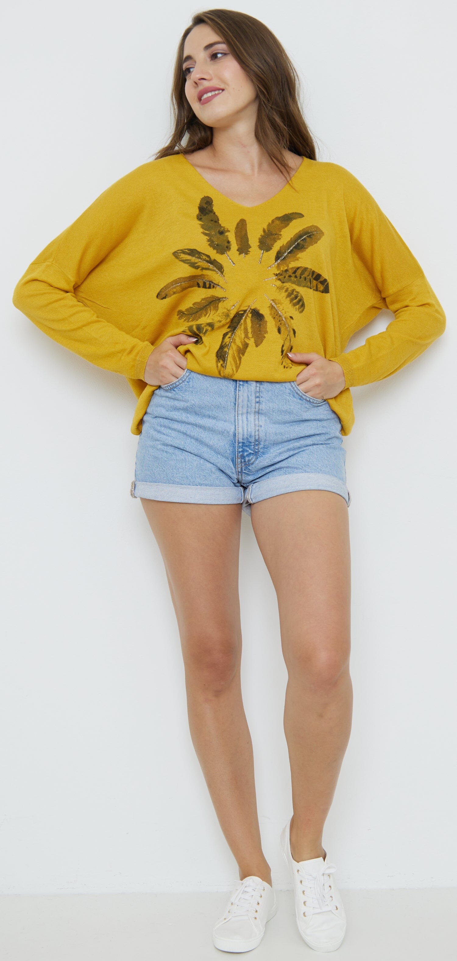 Pull à Col V mélange Laine Tricots (Taille Unique Convient pour 38 au 48) pull