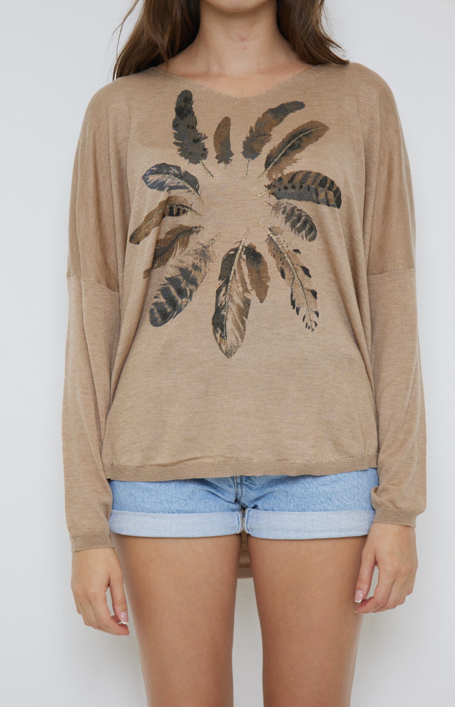 Pull à Col V mélange Laine Tricots (Taille Unique Convient pour 38 au 48) pull