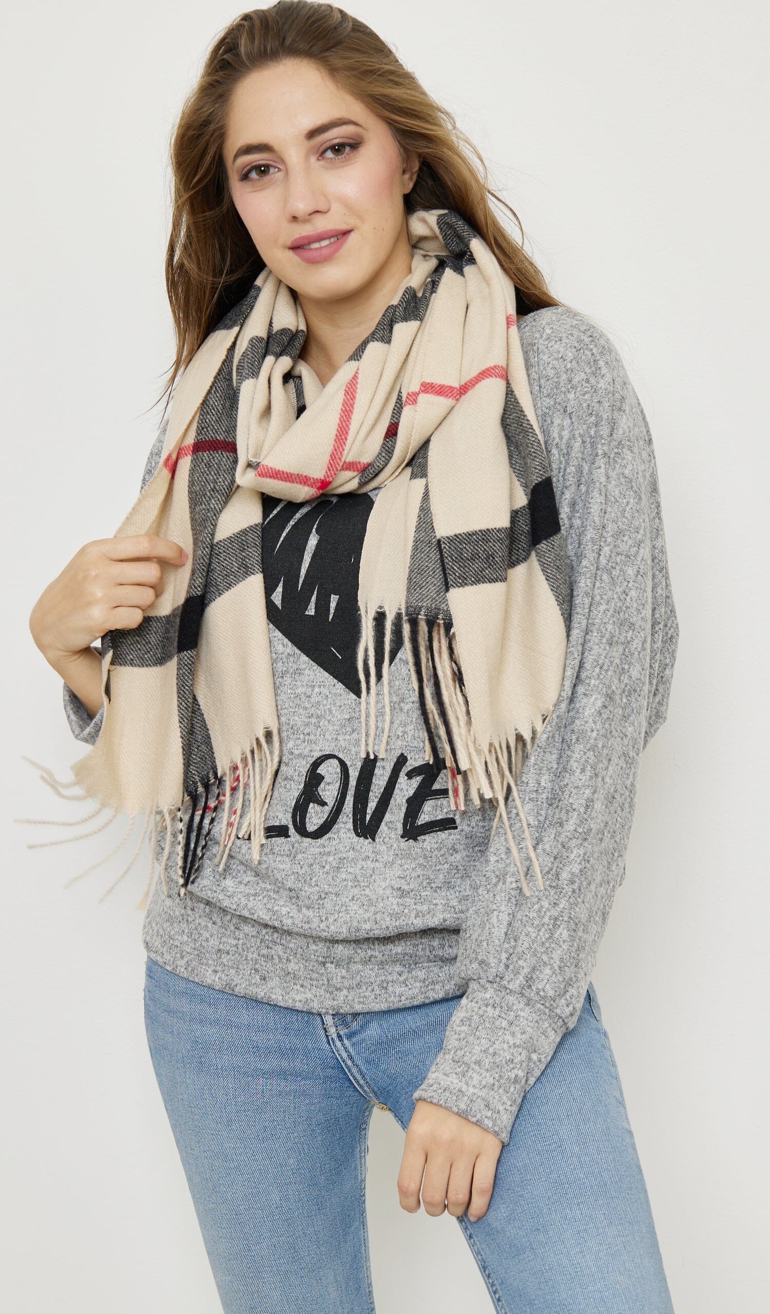 Grande Foulard à Carreaux Mélange Cachemire Chaud foulard