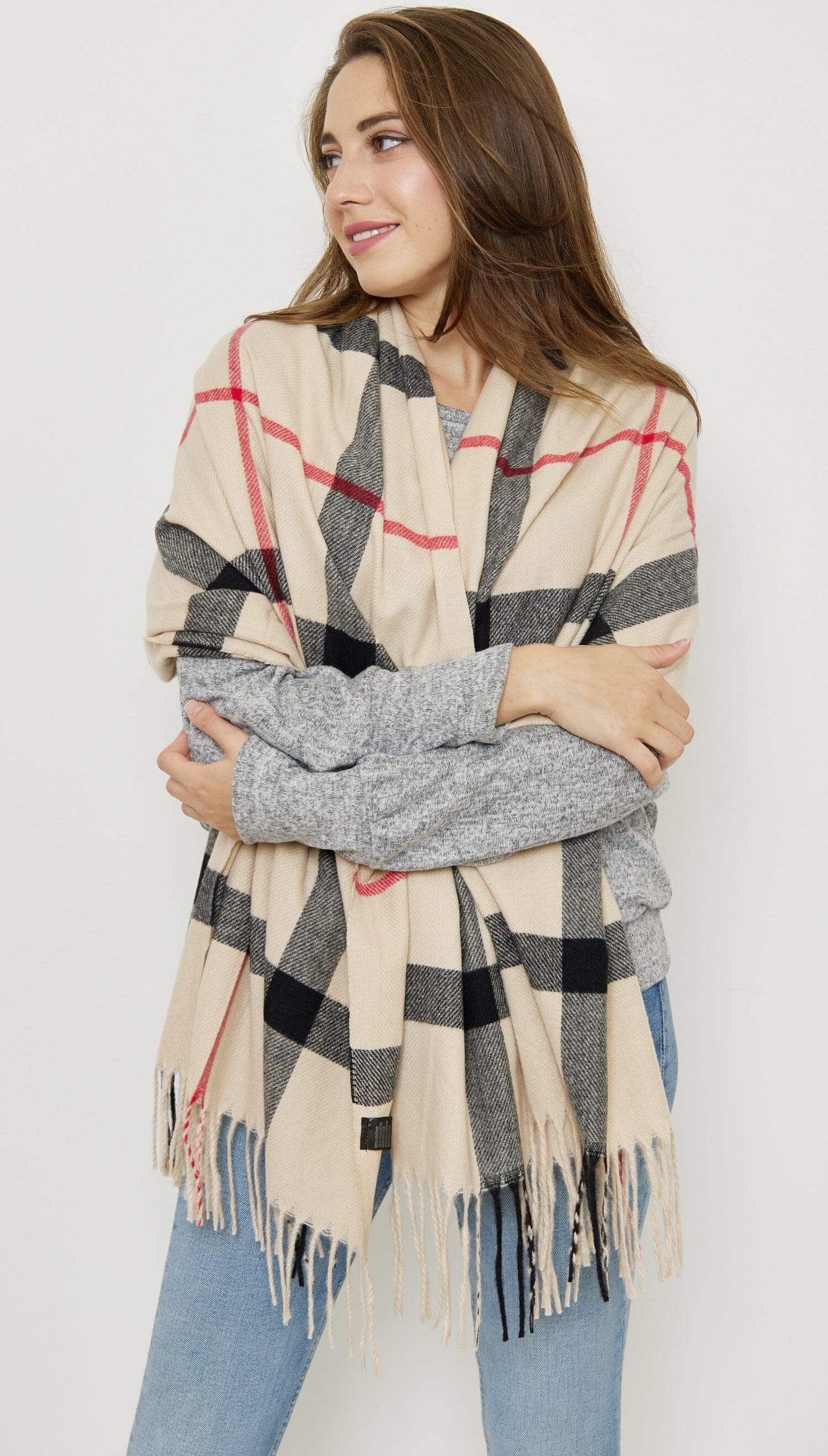 Grande Foulard à Carreaux Mélange Cachemire Chaud foulard