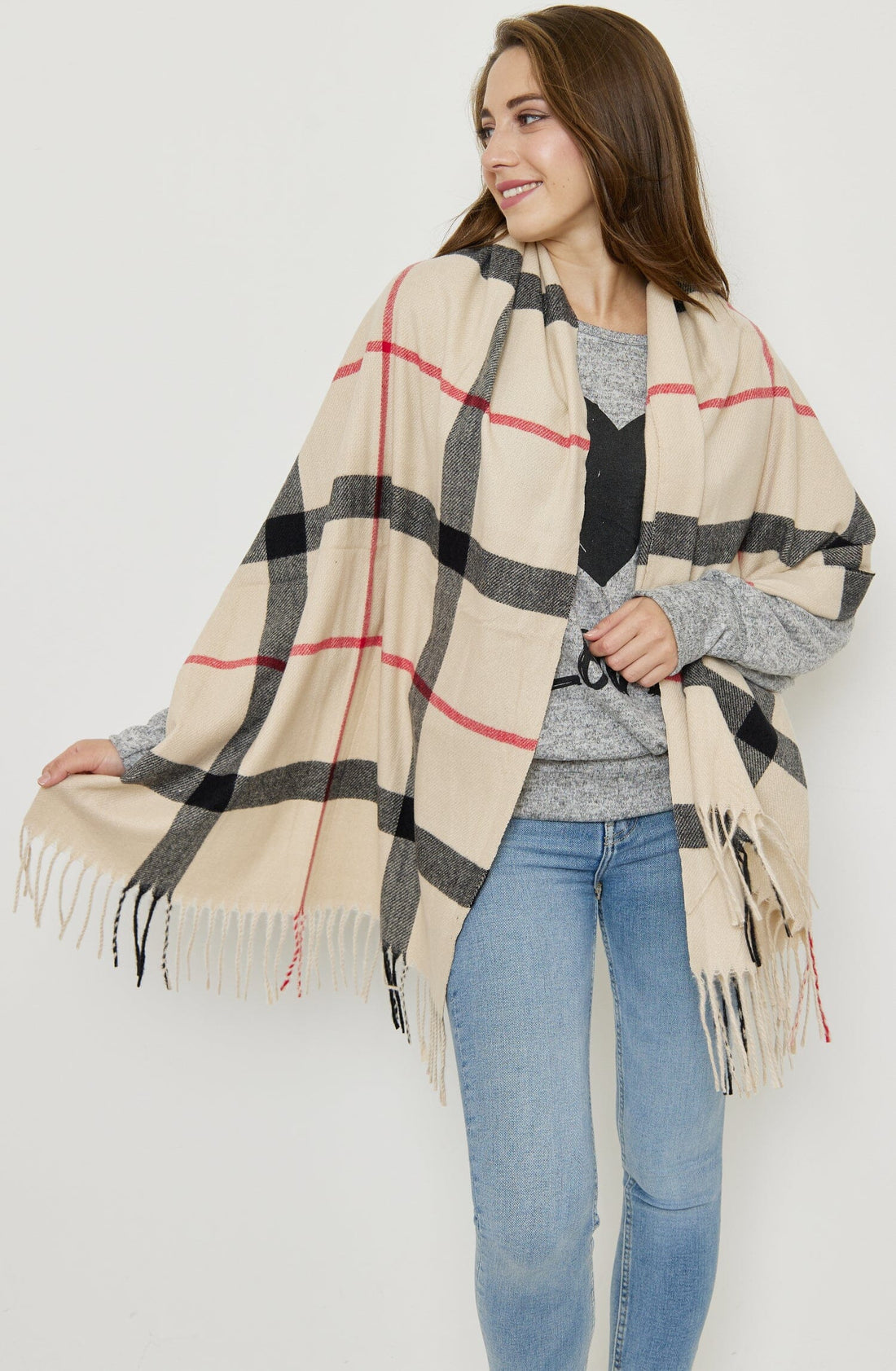 Grande Foulard à Carreaux Mélange Cachemire Chaud foulard