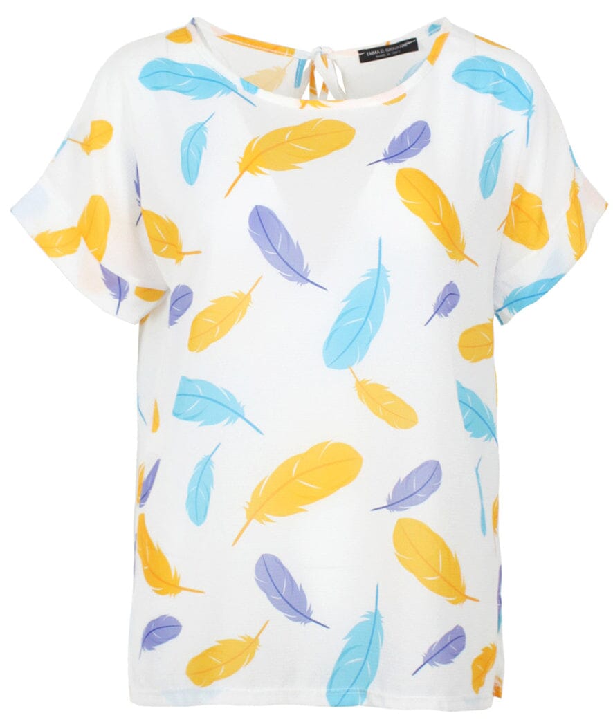 Blouse voile imprimé plume haut