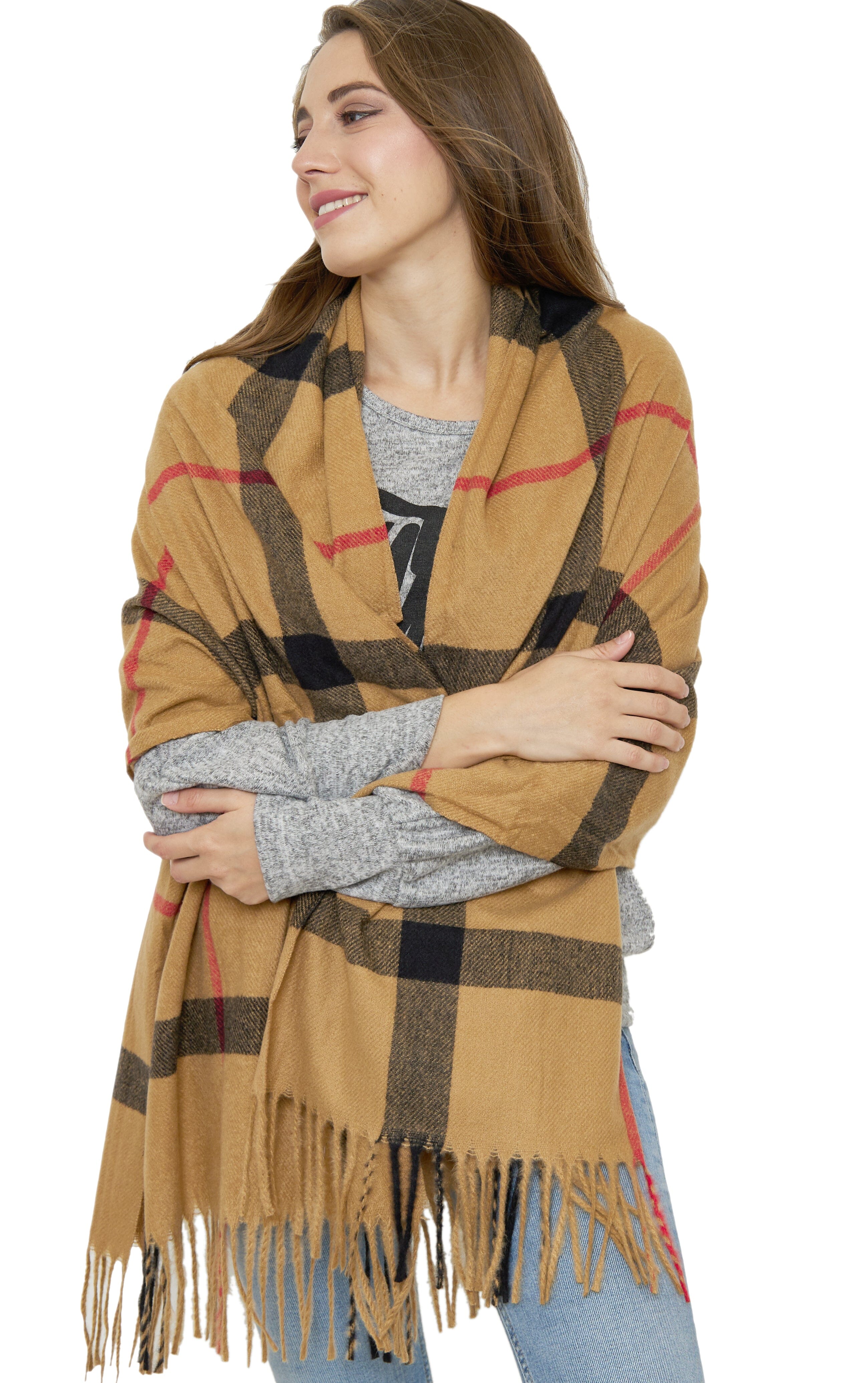 Grande Etole à Carreaux Mélange Cachemire Chaud foulard