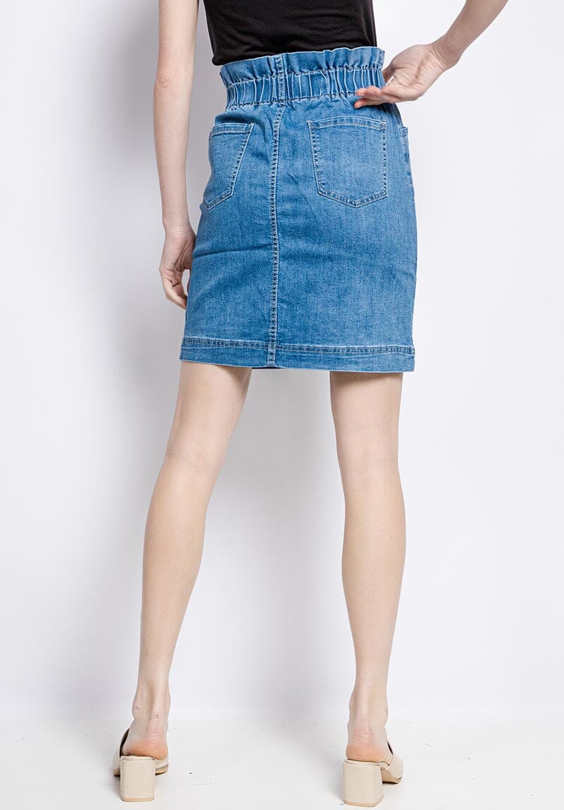 Jupe Jean à Enfiler, Court au Genou et Taille élastique - Femme jupe