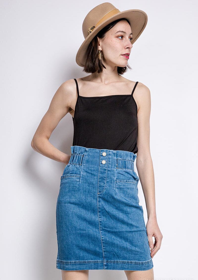 Jupe Jean à Enfiler, Court au Genou et Taille élastique - Femme jupe