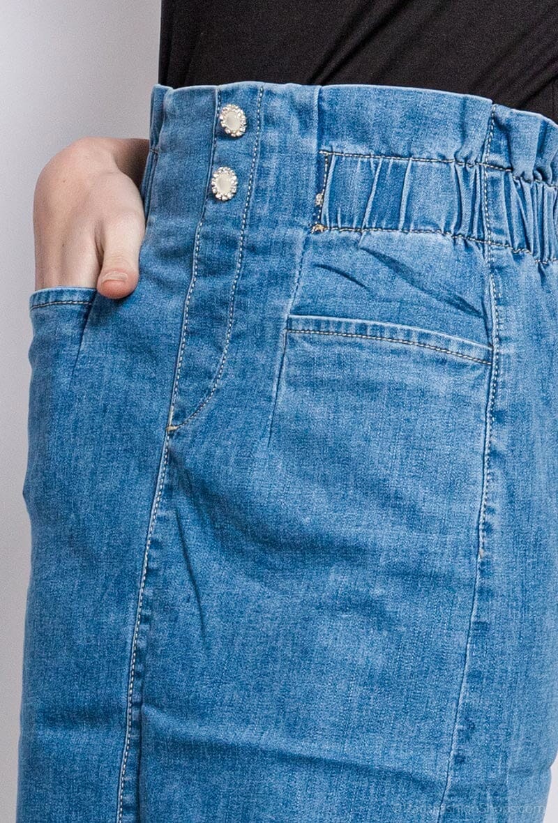 Jupe Jean à Enfiler, Court au Genou et Taille élastique - Femme jupe