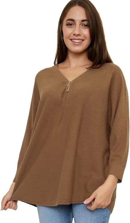 Pull Zip, Manches Longues Tricots, Grande Taille (Taille Unique 40-48) pull