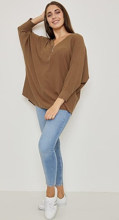 Pull Zip, Manches Longues Tricots, Grande Taille (Taille Unique 40-48) pull