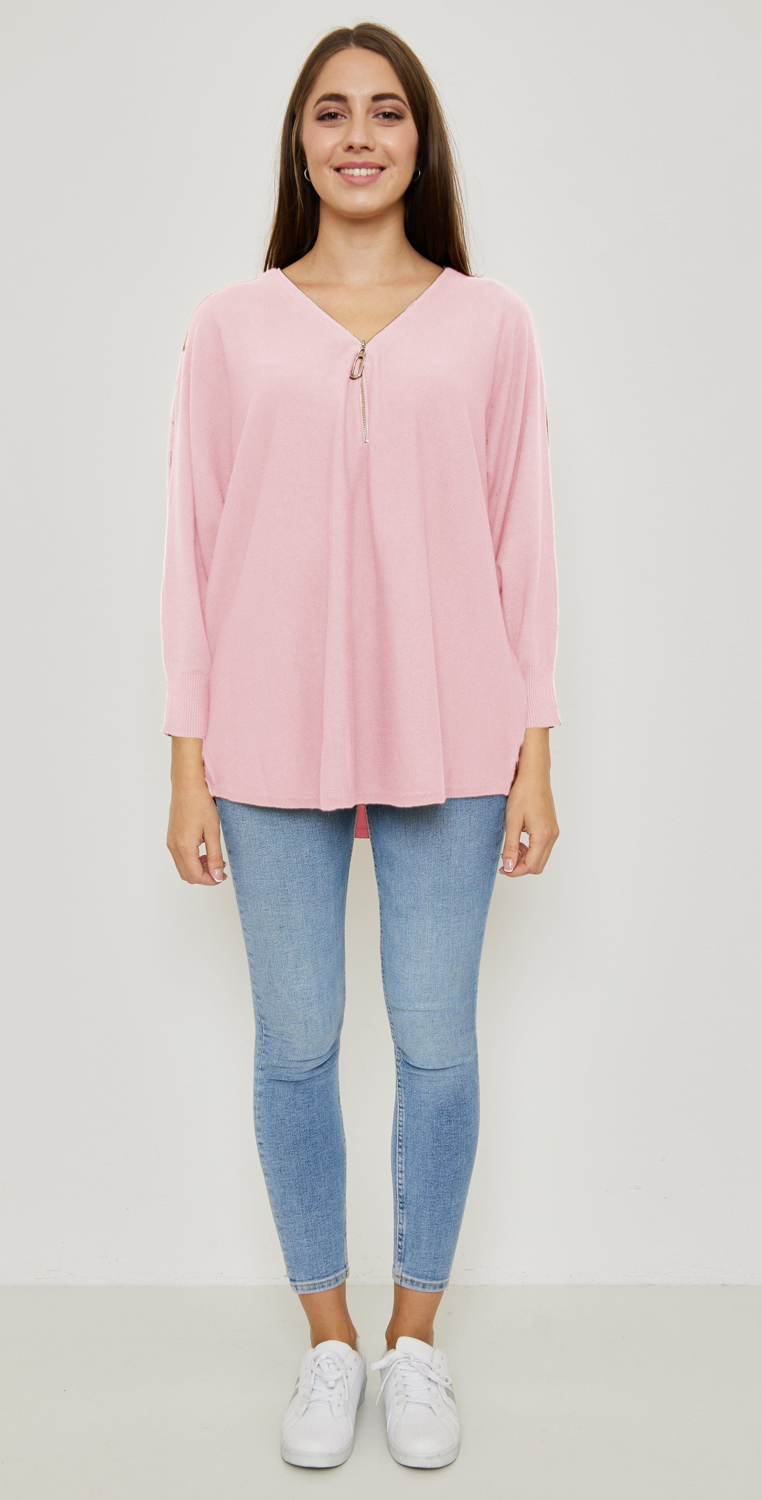 Pull Zippé Manches Longues Tricots, Grande Taille (Taille Unique 40-48) pull