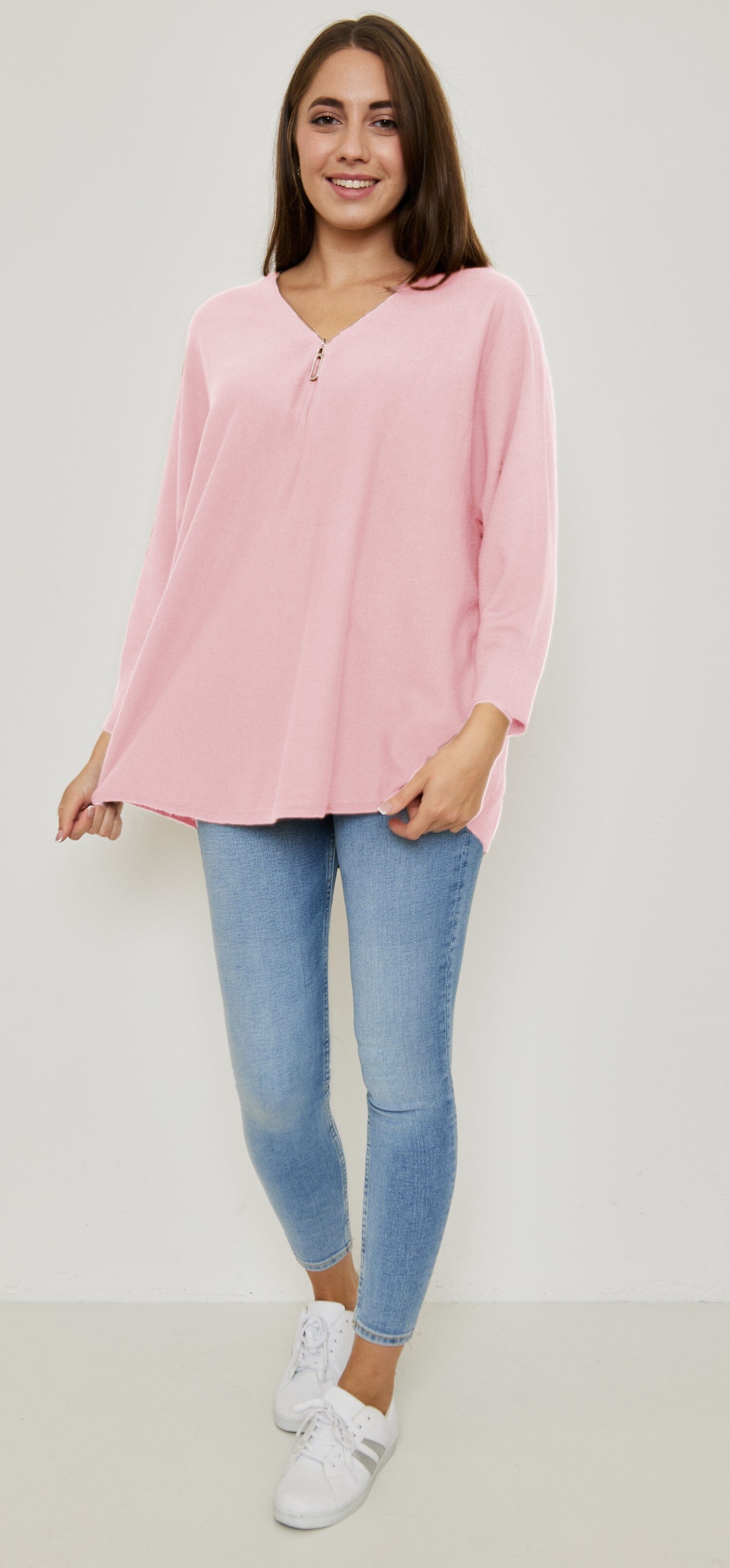 Pull Zippé Manches Longues Tricots, Grande Taille (Taille Unique 40-48) pull