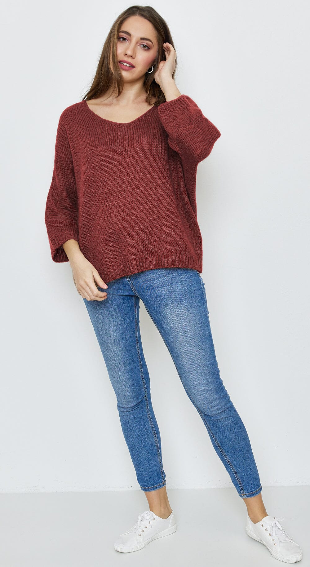 Pull tricoté mélange Mohair, Manches 3/4 (Taille Unique 38 à 44) pull