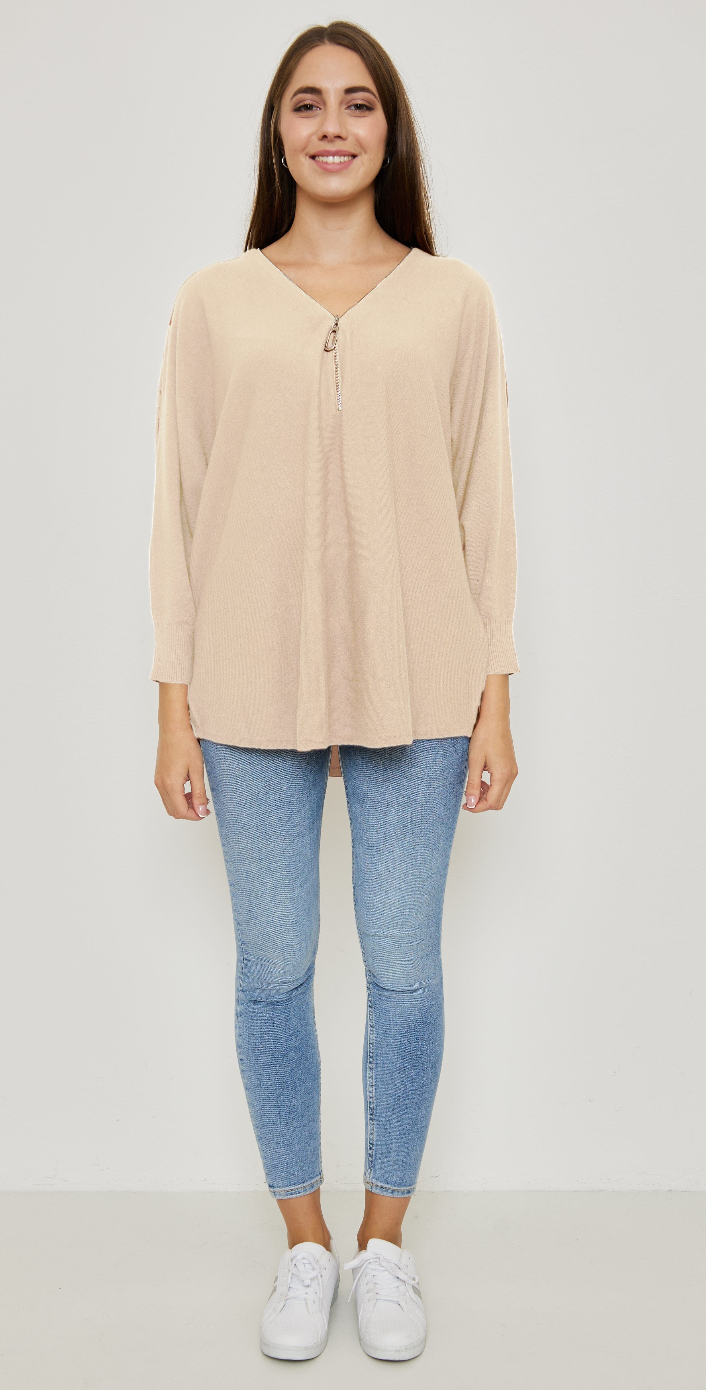 Sweat Zippé Manches Longues Tricots, Grande Taille (Taille Unique 40-48) pull