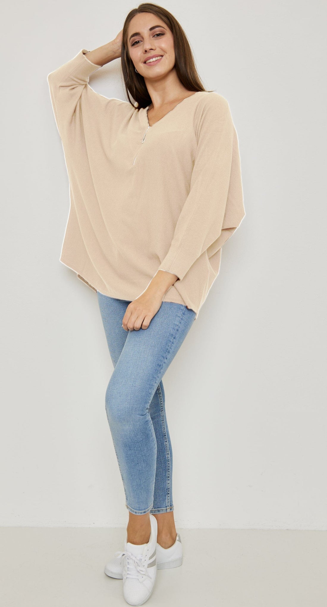 Sweat Zippé Manches Longues Tricots, Grande Taille (Taille Unique 40-48) pull