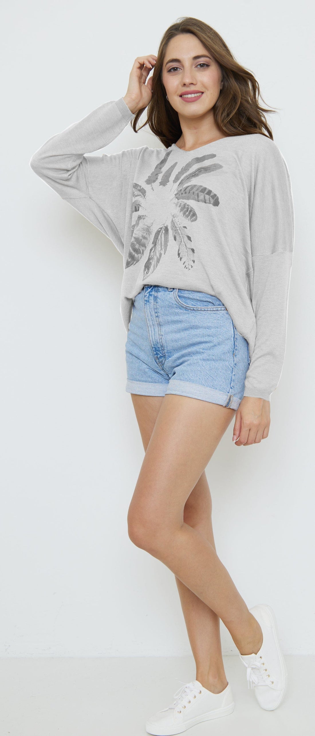 Pull à Col V mélange Laine Tricots (Taille Unique Convient pour 38 au 48) pull