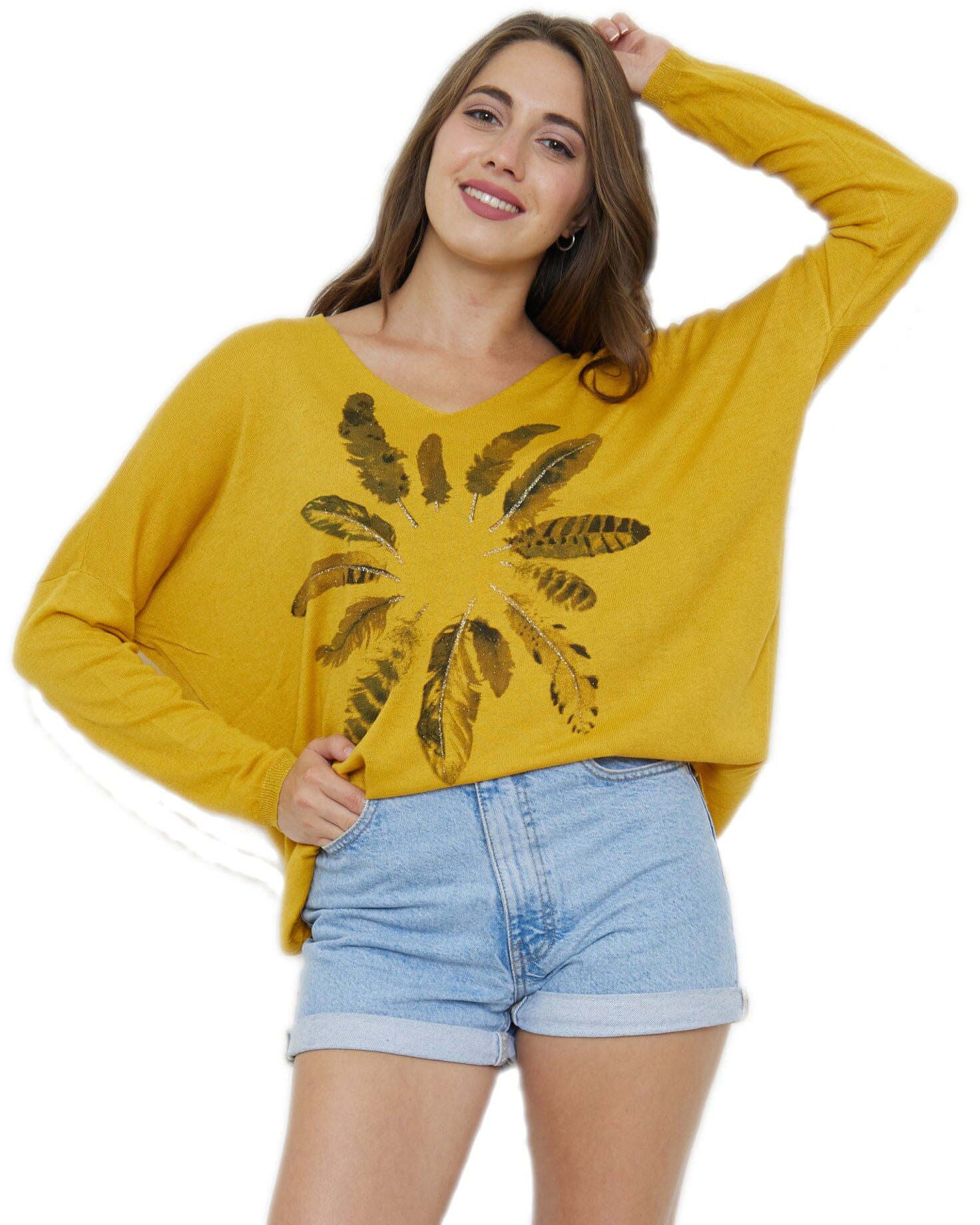 Pull à Col V mélange Laine Tricots (Taille Unique Convient pour 38 au 48) pull