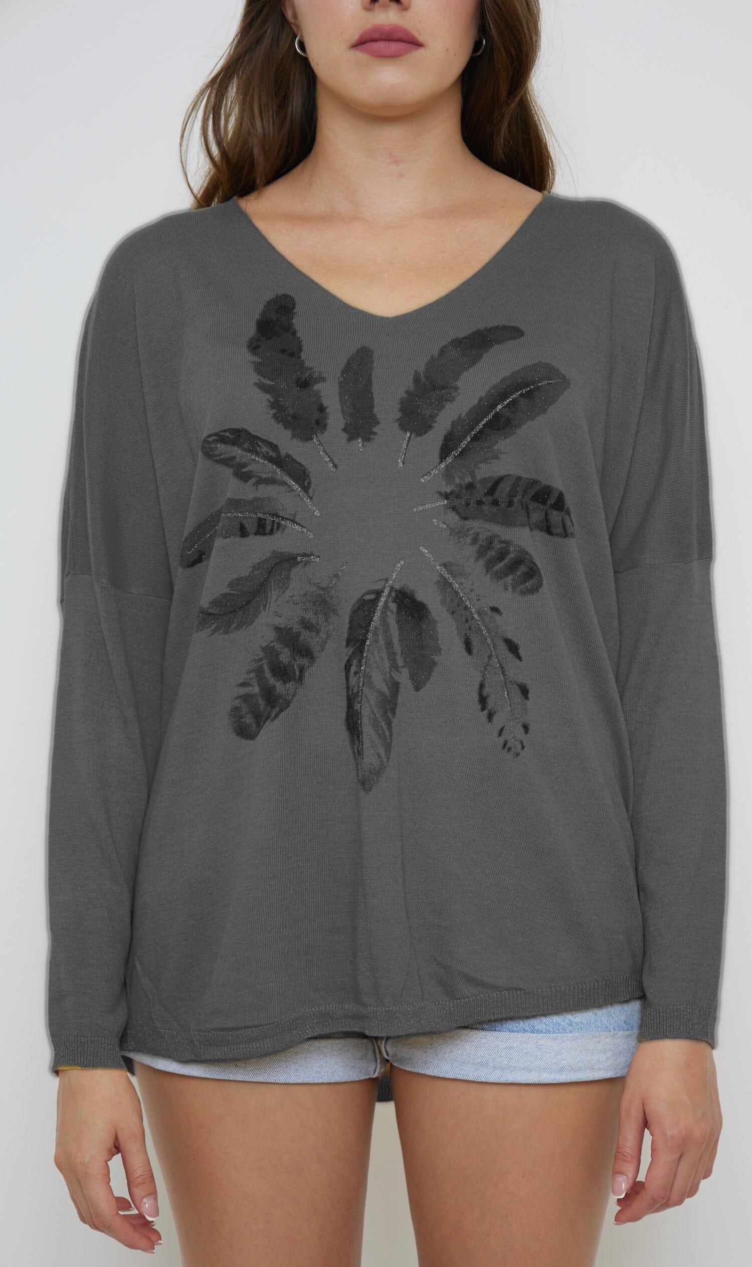 Pull à Col V mélange Laine Tricots (Taille Unique Convient pour 38 au 48) pull