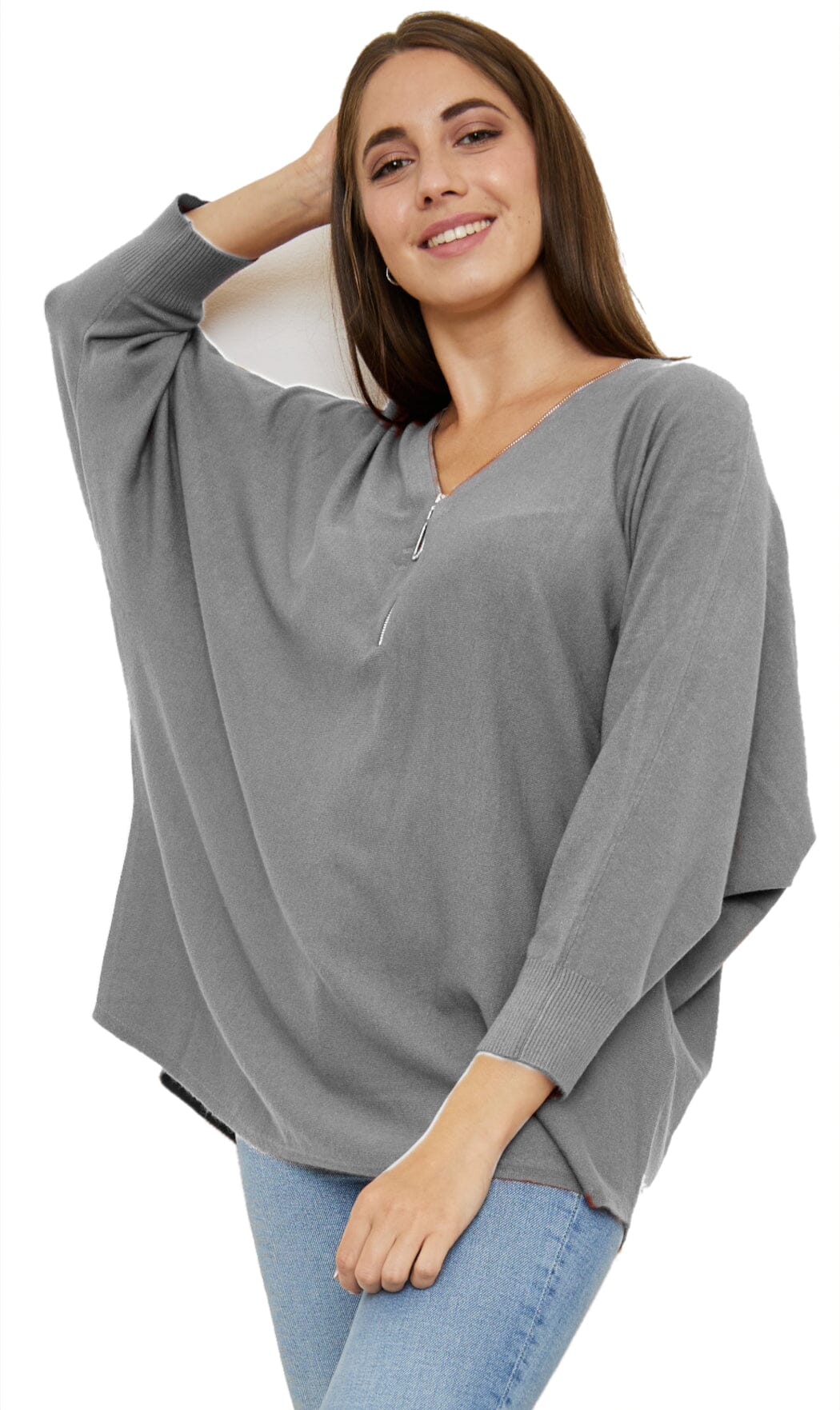 Pull demi Zippé Manches Longues Tricots, Grande Taille (Taille Unique 40-48) pull