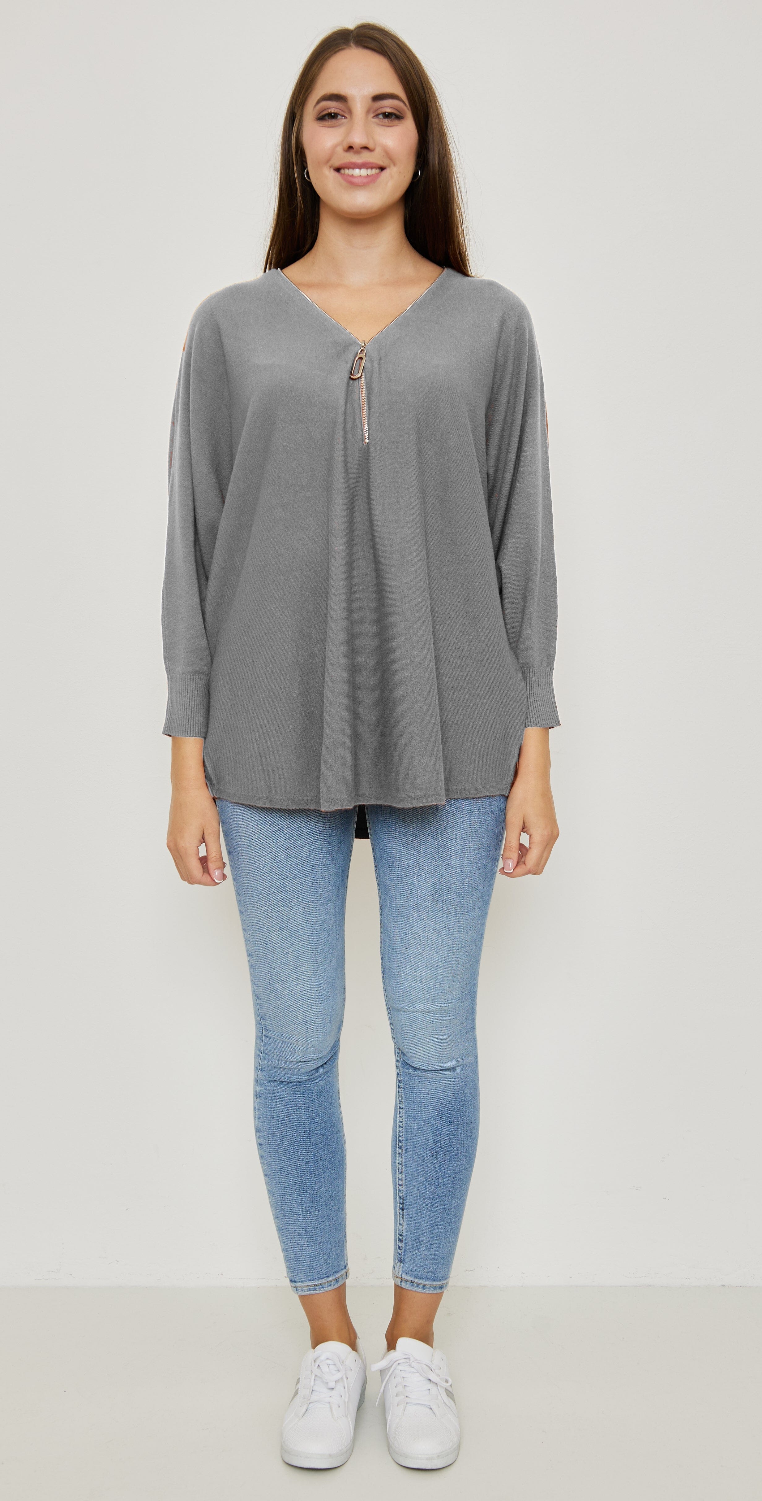 Pull demi Zippé Manches Longues Tricots, Grande Taille (Taille Unique 40-48) pull