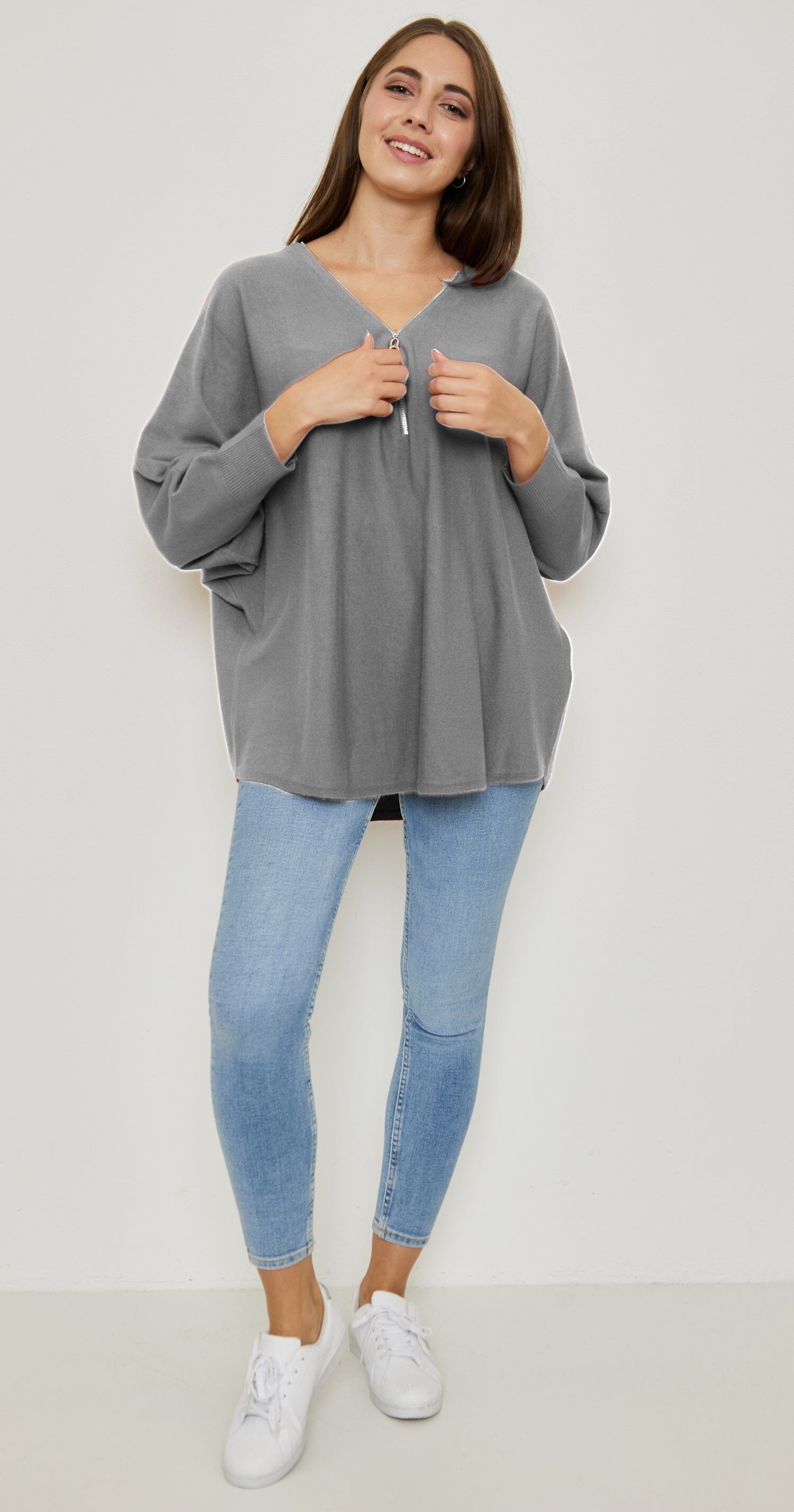 Pull demi Zippé Manches Longues Tricots, Grande Taille (Taille Unique 40-48) pull