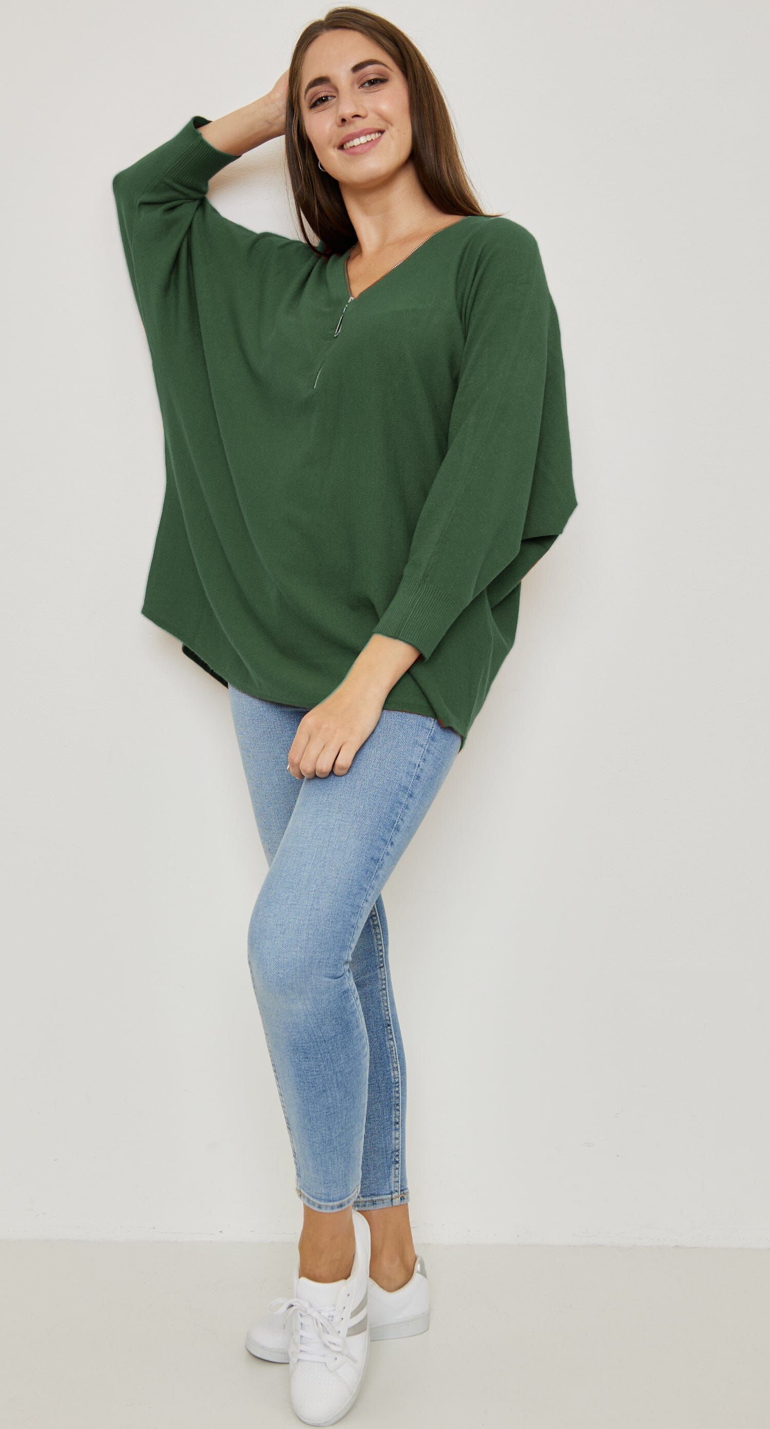 Pull col Zippé Manches Longues Tricots, Grande Taille (Taille Unique 40-48) pull