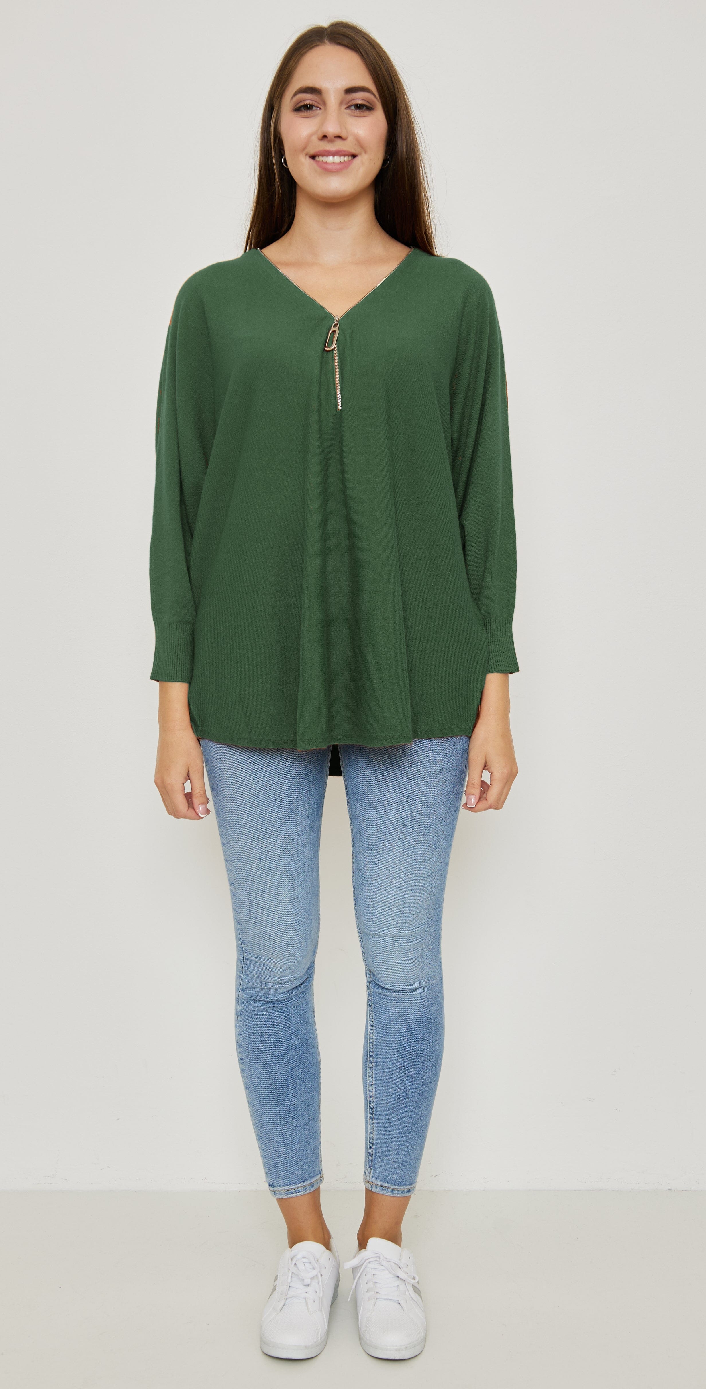 Pull col Zippé Manches Longues Tricots, Grande Taille (Taille Unique 40-48) pull