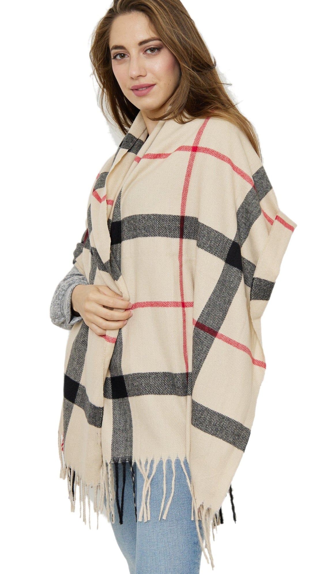 Grande Foulard à Carreaux Mélange Cachemire Chaud foulard