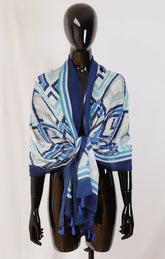 Echarpe avec franges Bleu foulard 