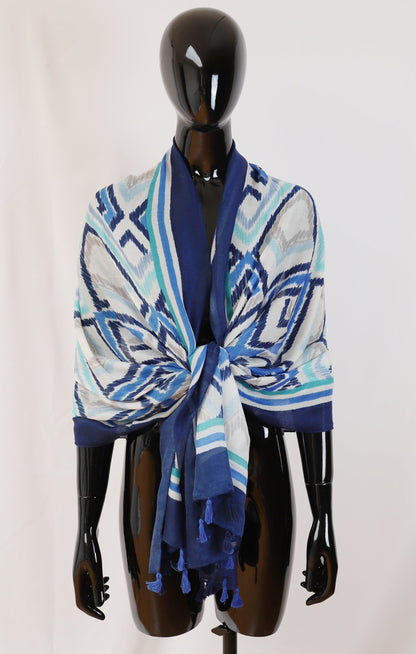 Echarpe avec franges Bleu foulard 