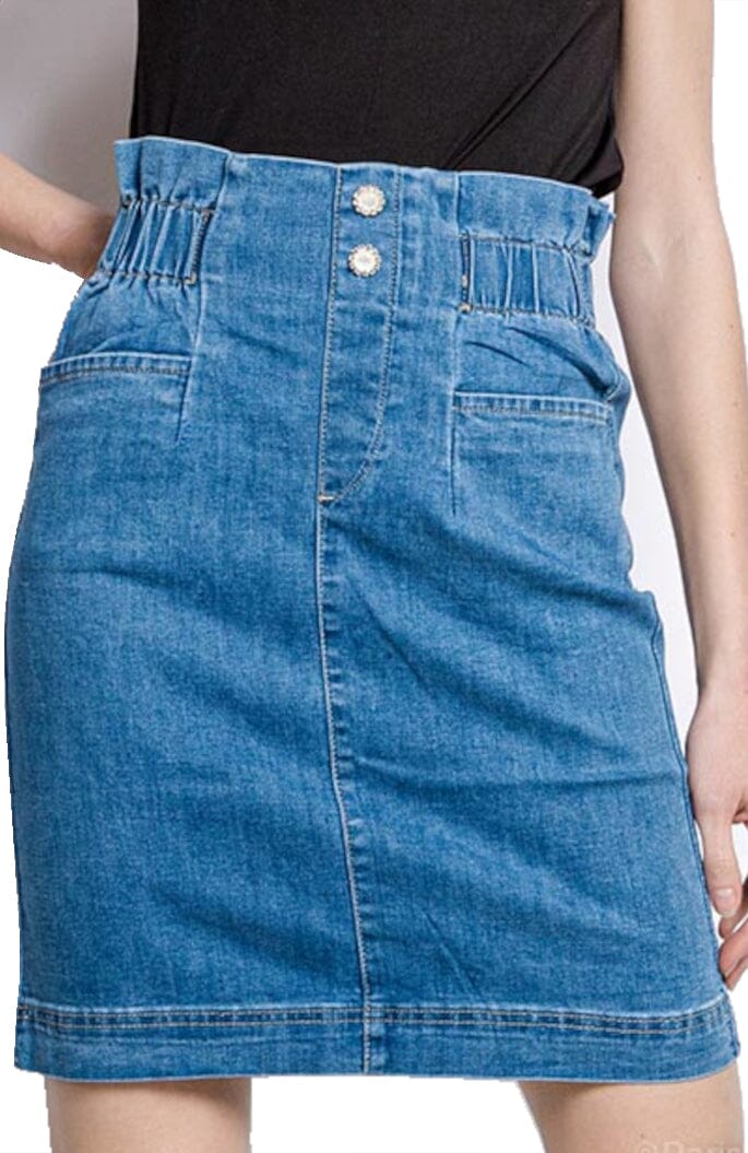 Jupe Jean à Enfiler, Court au Genou et Taille élastique - Femme jupe