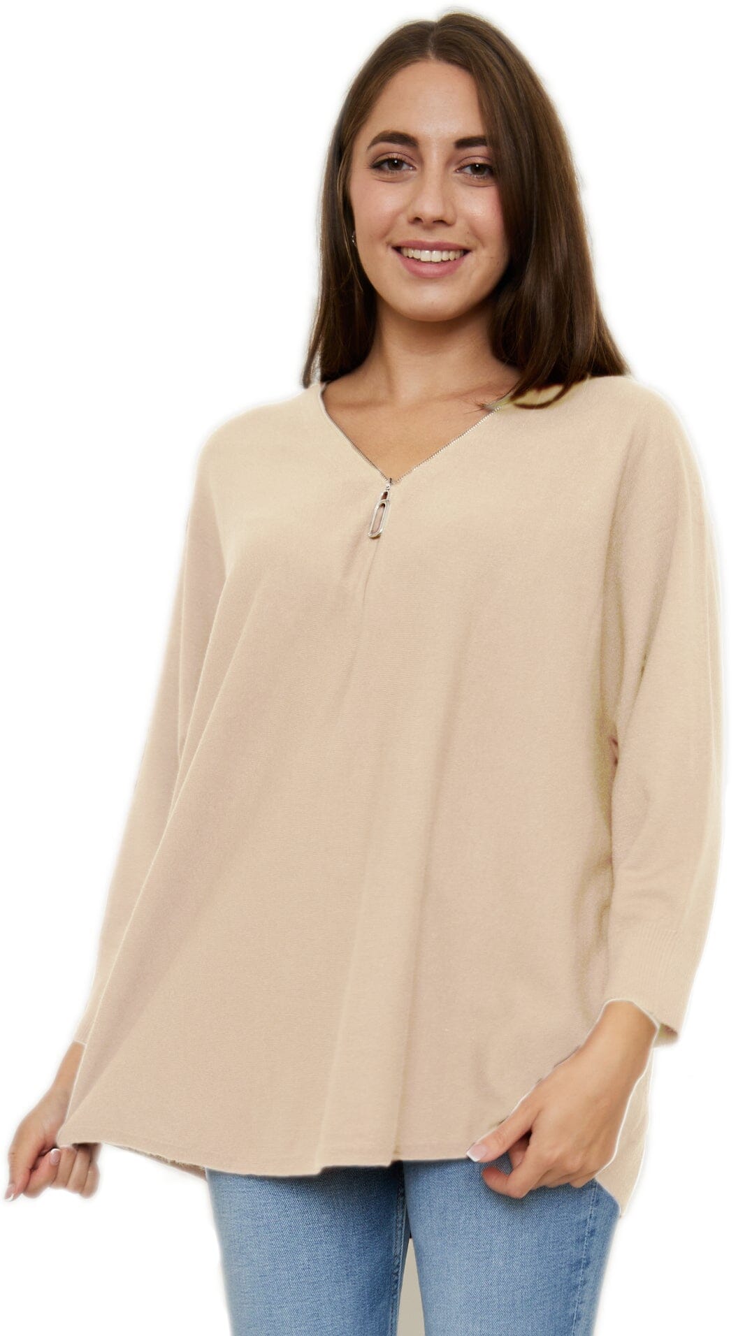 Sweat Zippé Manches Longues Tricots, Grande Taille (Taille Unique 40-48) pull