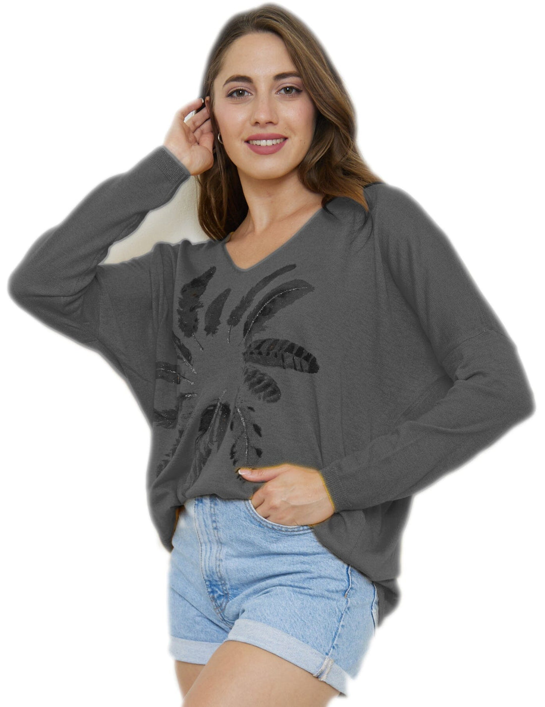 Pull à Col V mélange Laine Tricots (Taille Unique Convient pour 38 au 48) pull 