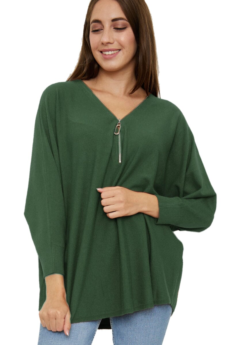 Pull col Zippé Manches Longues Tricots, Grande Taille (Taille Unique 40-48) pull