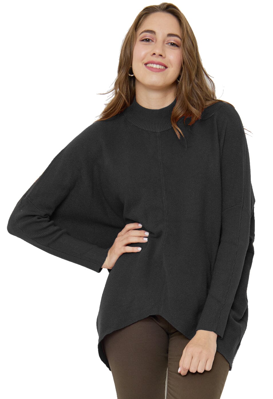 Pull Asymétrique avec col Haut en Tricots (Taille Unique 38-46) - Femme pull 