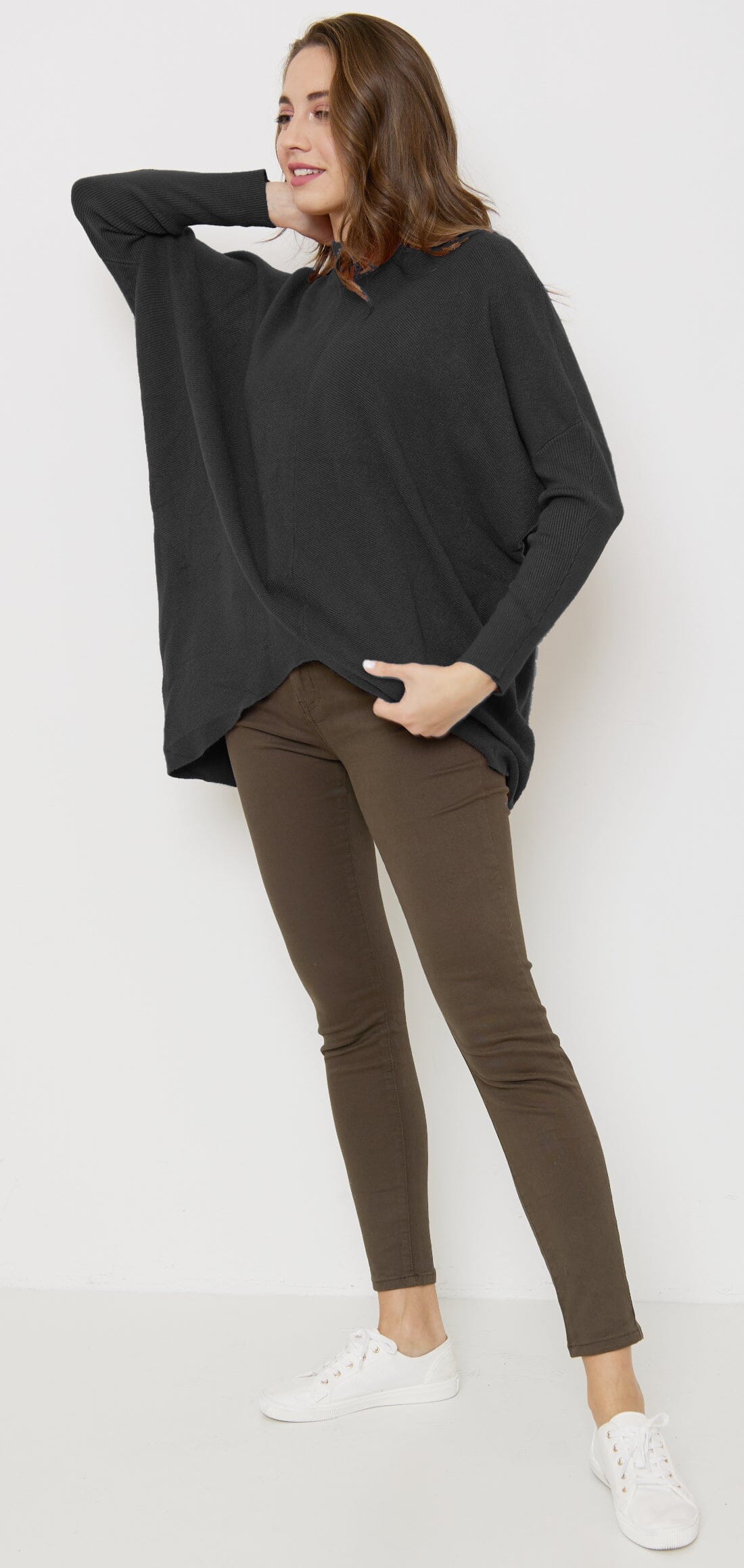 Pull Asymétrique avec col Haut en Tricots (Taille Unique 38-46) - Femme pull 